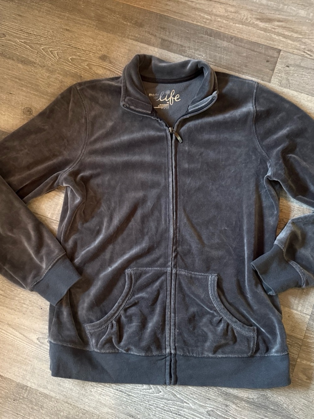 made for life Charcoal Gray Zip-Up Velour Jacket size SP